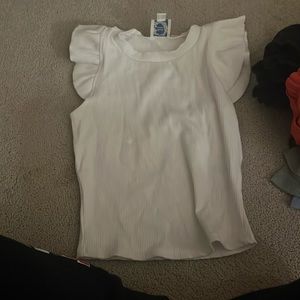 Cropper white top, with ruffles on sleeves